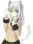  angel_beats! animal_ears bad_id bad_pixiv_id blazer claws highres jacket long_hair otousama parody school_uniform silver_hair skirt solo tail tenshi_(angel_beats!) weapon wolverine x-men yellow_eyes 