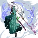  genderswap genderswap_(ftm) hitodama katana konpaku_youmu konpaku_youmu_(ghost) long_hair male_focus ponytail solo sword taiti touhou weapon 