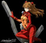  absurdres blue_eyes bodysuit brown_hair evangelion:_2.0_you_can_(not)_advance highres long_hair multicolored multicolored_bodysuit multicolored_clothes neon_genesis_evangelion orange_bodysuit plugsuit rebuild_of_evangelion red_bodysuit shikinami_asuka_langley skin_tight solo souryuu_asuka_langley test_plugsuit toshi_(anime_coloring) wide_hips 