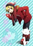  2010_winter_olympics axis_powers_hetalia bad_id bad_pixiv_id bear bent_over blonde_hair canada_(hetalia) coat glasses hand_in_pocket hat kumajirou_(hetalia) male_focus migu mittens olympic_rings olympics plaid plaid_scarf polar_bear purple_eyes scarf snowflakes 