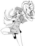  attack beret china_dress chinese_clothes dress greyscale hat hong_meiling kannazuki_hato long_hair monochrome punching simple_background solo star thighs touhou 