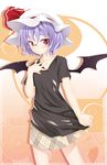  alternate_costume bat_wings bespectacled contemporary glasses hat lavender_hair ogami_kazuki red-framed_eyewear red_eyes remilia_scarlet shirt short_hair solo torn_clothes torn_shirt touhou wings 