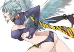  ass bibinbadonko blue_hair breasts butt_crack earrings gloves jewelry large_breasts loincloth ocarina_(violinist_of_hameln) red_eyes ring scarf solo violinist_of_hameln wings 