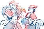  2019 abs adira_(twokinds) anthro athletic basitin breasts christmas clothed clothing conditional_dnp duo felid female fluffy fur gift hand_on_hip hat headgear headwear hi_res holding_object holidays keidran king_adelaide looking_at_viewer mammal midriff monochrome navel pantherine sack santa_hat simple_background sketch skimpy smile snow_leopard spots spotted_body spotted_fur tom_fischbach twokinds under_boob webcomic white_background 