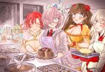  6+girls animal animal_on_head apron artemis_(fate/grand_order) boudica_(fate/grand_order) breasts cake candy chocolate chocolate_heart cleavage cooking earrings fate/grand_order fate_(series) food fou_(fate/grand_order) glasses hair_over_one_eye heart hoop_earrings horns jewelry kitchen kiyohime_(fate/grand_order) large_breasts maid_headdress marie_antoinette_(fate/grand_order) mash_kyrielight mata_hari_(fate/grand_order) multiple_girls necktie on_head one_eye_closed signature tamamo_(fate)_(all) tamamo_cat_(fate) uhana v 