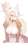  2017 anthro blush breasts canid canine caninu cleavage clothed clothing conditional_dnp crunchobar eyewear female fully_clothed fur glasses hair hi_res maid_uniform mammal merveille_million ponytail solatorobo solo uniform video_games 