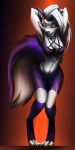  2019 absurd_res anthro breasts canid canid_demon canine canis cheek_tuft claws cleavage clothed clothing collar demon ear_piercing ear_ring facial_tuft female gradient_background half-closed_eyes hands_behind_head hellhound helluva_boss hi_res legwear looking_at_viewer loona_(vivzmind) mammal narrowed_eyes notched_ear orange_background piercing red_sclera simple_background socks solo spiked_collar spikes standing thewyvernsweaver toe_claws toeless_socks torn_clothing tuft white_eyes wolf 