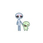  2019 alien black_sclera dot_eyes featureless_feet featureless_hands frown hand_holding hatterene humanoid nintendo open_mouth pok&eacute;mon pok&eacute;mon_(species) reuniclus roselph roswell_grey simple_background smile video_games what white_background 