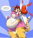  &lt;3 anthro belly big_belly big_breasts blush breasts dawmino dialogue felid female mammal obese overweight pantherine solo talking_to_viewer thick_thighs tiger 