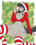  absurd_res anthro bottomless chango-tan choker christmas clothed clothing female friendship_is_magic half-closed_eyes hi_res holidays jewelry legwear looking_at_viewer my_little_pony narrowed_eyes necklace octavia_(mlp) pussy sitting smile smirk solo text thick_thighs thigh_highs 
