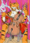  2014 anthro bow_(stringed_instrument) bowed_string_instrument breasts cello cleavage clothed clothing daigaijin dreamworks felid female fur kung_fu_panda mammal master_tigress multicolored_body multicolored_fur musical_instrument painting_(artwork) pantherine playing_music red_eyes solo string_instrument stripes tiger traditional_media_(artwork) watercolor_(artwork) yellow_sclera 