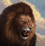  2019 anthro black_lips brown_body brown_fur day detailed_background digital_media_(artwork) felid fur lion lips male mammal open_mouth outside pantherine sky solo teeth tongue whiskers x-zelfa 