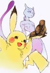  2019 5_fingers brown_eyes clothing deerstalker_hat detective_pikachu dipstick_ears duo fingers fur hat headgear headwear holding_hat legendary_pok&eacute;mon looking_at_viewer mewtwo multicolored_ears nintendo no_sclera open_mouth open_smile pikachu pok&eacute;mon pok&eacute;mon_(species) pok&eacute;mon_detective_pikachu purple_body purple_eyes realistic red_cheeks salamanshe simple_background smile video_games white_background yellow_body yellow_fur 