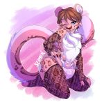  anthro bunnyhopps clothing diaper felid feline fur legwear looking_at_viewer male mammal pantherine pink_body pink_fur sadey seamen snow_leopard stockings 