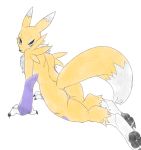  blue_eyes butt chest_tuft color_edit colored digimon digimon_(species) edit female hi_res pinup pose pussy renamon simple_background soina tuft 