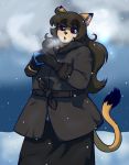  2019 5_fingers anthro clothed clothing cougar digital_media_(artwork) felid feline female fingers hair humanoid_hands invalid_background kami long_tail mammal open_mouth outside overweight queenkami simple_background slightly_chubby snow solo 