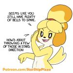  1:1 animal_crossing anthro bell blush canid canine canis dialogue domestic_dog english_text female fur hair hi_res isabelle_(animal_crossing) mammal nintendo shih_tzu smile starshippizza text toy_dog video_games white_body white_fur yellow_body yellow_fur 