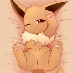  1:1 2019 3_toes anus black_nose brown_body brown_eyes brown_fur chest_tuft eevee eyelashes female feral fluffy fluffy_tail fur hi_res kryztar long_ears looking_at_viewer nintendo one_eye_closed pawpads pink_pawpads pok&eacute;mon pok&eacute;mon_(species) presenting presenting_pussy pussy solo spread_legs spreading toes tuft video_games 