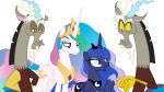  16:9 2019 absurd_res alpha_channel antlers crown cutie_mark discord_(mlp) draconequus equid feathered_wings feathers female feral friendship_is_magic group hair hi_res horn jewelry long_hair male mammal multicolored_hair my_little_pony necklace princess_celestia_(mlp) princess_luna_(mlp) simple_background sketchmcreations smile transparent_background winged_unicorn wings 
