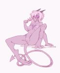  2018 anthro breasts caninelove dreamkeepers female green_eyes hair hybrid mammal namah_calah nipples pink_hair pussy simple_background solo spade_tail spread_legs spreading white_background 