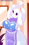  2019 5_fingers amberpendant anthro big_breasts big_butt boss_monster bovid breasts butt caprine clothed clothing digital_media_(artwork) female fingers floppy_ears fur hi_res horn huge_breasts huge_butt looking_at_viewer mammal mature_female smile solo teeth thick_thighs toriel undertale video_games white_body white_fur wide_hips 