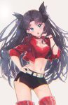  black_hair blue_eyes fate/stay_night fate_(series) highres jacket long_hair red_jacket suna_co thighhighs thighs toosaka_rin twintails 