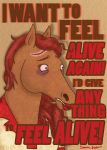  anthro bojack_horseman brown_mane dogs-in-a-trenchcoat english_text equid equine feels female honey_sugarman horse lipstick makeup mammal mane sad scar solo text 