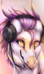  2019 digital_media_(artwork) dragon hair headgear headphones headset headshot_portrait horn leokatana orange_eyes portrait purple_hair smile solo 