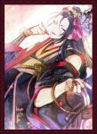  1boy alcohol black_hair bow cup detached_sleeves drink eyeliner flower frame hair_bow hair_flower hair_ornament holding holding_cup japanese_clothes jirou_tachi long_hair looking_at_viewer makeup male_focus one_eye_closed otoko_no_ko otsukaresanpo parted_lips red_bow red_nails sakazuki sake solo standing touken_ranbu yellow_eyes 