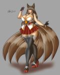  absurd_res animal_humanoid big_breasts bottomwear breasts cleavage clothed clothing female hi_res humanoid mammal multi_tail silentpassion skirt 