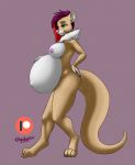  anthro belly big_belly big_breasts big_butt breasts butt curvy_figure female hand_on_stomach hi_res igglypou lutrine mammal mustelid narrowed_eyes nude pregnant solo thick_thighs voluptuous 