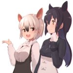  2girls animal_ears bow bowtie breasts eyebrows_visible_through_hair gloves kemono_friends kemono_friends_3 large_breasts long_hair malayan_tapir_(kemono_friends) multicolored_hair multiple_girls note_(suzu_note000) open_mouth ribbon short_hair smile southern_tamandua_(kemono_friends) tamandua_ears tapir_ears yellow_eyes 