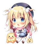  &gt;_&lt; 1girl :3 :o ^_^ ahoge backpack bag bangs beret black_headwear black_skirt blonde_hair blue_coat blue_eyes blush breath brown_footwear chibi clenched_hands closed_eyes commentary_request eating hair_bobbles hair_ornament hamster hat long_hair long_sleeves looking_at_viewer miniskirt original pan_(mimi) pink_scarf pom_pom_(clothes) scarf seed shoes simple_background skirt sparkle sunflower_seed ten-chan_(pan_(mimi)) thighhighs two_side_up white_background white_legwear winter_clothes 