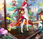  apron architecture benienma_(fate/grand_order) bird bridge east_asian_architecture fate/grand_order fate_(series) fionn_mac_cumhaill_(fate/grand_order) fish hat japanese_clothes kimono kiyohime_(fate/grand_order) lamp mash_kyrielight namie-kun ohitsu platform_footwear red_eyes red_hair rice_spoon sparrow tomoe_gozen_(fate/grand_order) tree wide_sleeves 