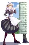  1girl absurdres cat closed_mouth edelgard_von_hresvelg fire_emblem fire_emblem:_three_houses full_body gzo1206 headpiece highres horns long_sleeves maid maid_headdress purple_eyes red_legwear shoes solo white_hair 