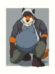  anthro bottomwear canid canine clothing crouching fox hi_res hoodie kneeling male male_pregnancy mammal pants pregnant shirt solo topwear white-ryce 