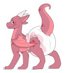  2018 all_fours cuddlehooves diaper dragon eyelashes feral furgonomics hi_res horn looking_back red_body red_skin scalie simple_background smile solo western_dragon white_background wings 