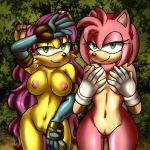  1:1 accessory album_cover amy_rose anthro archie_comics armwear breasts cheek_tuft clothing cover covering covering_breasts duo ear_piercing ear_ring elbow_gloves eulipotyphlan eyelashes facial_tuft female foliage gloves green_eyes hair hair_accessory hairband half-closed_eyes handwear hedgehog herpestid hi_res long_hair looking_at_viewer mammal mina_mongoose mongoose mostly_nude narrowed_eyes navel nipples piercing purple_hair pussy roxy_music rubix-art smile sonic_the_hedgehog_(archie) sonic_the_hedgehog_(comics) sonic_the_hedgehog_(series) tuft 