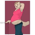  1:1 anthro bottomwear clothing hi_res male male_pregnancy mammal pants pregnant shirt solo standing topwear underwear unknown_species white-ryce 