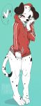  ambiguous_gender anthro canid canine canis clothing covering covering_crotch dai.dai dalmatian domestic_dog embarrassed hi_res mammal solo topwear 