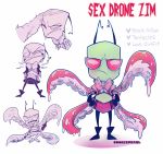  2019 alien animal_genitalia antennae_(anatomy) arthropod blush bodily_fluids bottomless bow c00kiepearl claws clothed clothing collar cum digital_media_(artwork) erection fingers frown genital_fluids genital_slit green_body green_skin hi_res humanoid insect invader_zim irken male nickelodeon not_furry open_mouth penis prehensile_penis ribbons sex shock_collar simple_background slit suction_cup tapering_penis teeth tentacles unusual_penis zim 