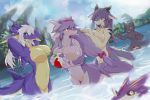  2019 aluka anthro aruri ball beach_ball breasts character_request claws convenient_censorship dragon dragoon86 female fish hair horn lanya_(shian) looking_at_viewer male mammal marine non-mammal_breasts nude open_mouth tongue water 