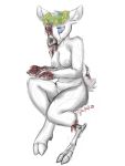  2019 absurd_res anthro blood bodily_fluids bone breasts cervid digital_media_(artwork) female hi_res mammal nipples nude simple_background skeleton skull soberrybatty solo thick_thighs undead 