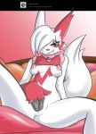 anthro areola breasts claws dragontheshadows eyelashes female fur grey_eyes hair hi_res looking_at_viewer masturbation nintendo nipples pok&eacute;ball pok&eacute;mon pok&eacute;mon_(species) pok&eacute;morph pussy red_body red_fur red_sclera simple_background small_breasts smile solo standard_pok&eacute;ball vaginal vaginal_masturbation video_games white_body white_fur white_hair zangoose 