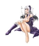  ball_gag barefoot bdsm bondage bound breasts doll_joints feet gag gagged hairband large_breasts long_hair open_clothes open_shirt osakana_(denpa_yun'yun) rozen_maiden shirt shoes silver_hair single_shoe solo suigintou 