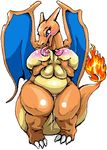  anthro breasts charizard chubby dragon female kemo lactating nintendo overweight plain_background pok&#233;mon pok&#233;morph pokemon solo video_games white_background wings 