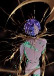 1other androgynous black_background blue_hair broken crack cracked crying crying_with_eyes_open crystal crystal_hair crystal_shard dripping gold golden_arms highres houseki_no_kuni ko_ryou leaking liquid melting missing_eye molten_metal open_mouth phosphophyllite phosphophyllite_(ll) shards short_hair simple_background solo spikes spoilers tears 