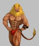  beard bulge clothing digimon digimon_(species) ear_piercing facial_hair kruger0 leomon male mane muscular piercing solo underwear 