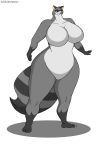  breasts cjshadorunner featureless_breasts female hi_res macro mammal procyonid raccoon size_difference small_head smile solo 
