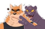  5_fingers angry anthro blush canid canine canis domestic_dog duo facial_scar felid fingers fur hi_res male mammal multicolored_body multicolored_fur open_mouth orange_body orange_fur otake pantherine ray_(takemoto_arashi) scar takemoto_arashi tan_body tan_fur tongue two_tone_body two_tone_fur x_scar yellow_sclera 